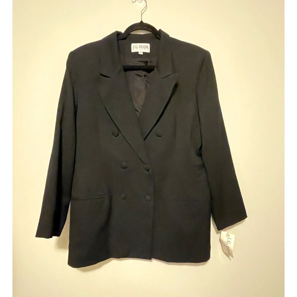 J.G. Hook Blazer Womens 14 Black Vintage 90s Double Breasted NWT Made USA